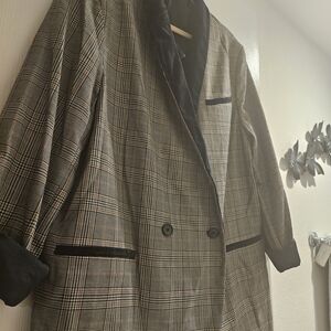 Free People Plaid Blazer - Black and Gray